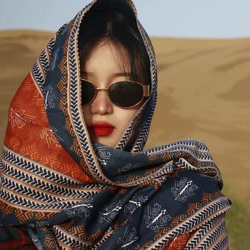 夏季度假披肩外搭女民族風圍巾棉麻女西北旅游穿搭西藏絲巾大披肩