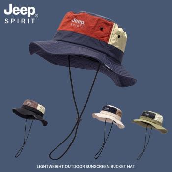 jeep漁夫帽防曬帽夏季遮陽帽防紫外線戶外釣魚透氣可折疊男款帽子
