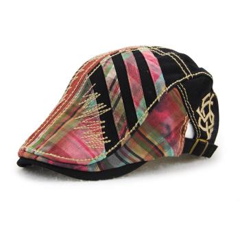 歐美格子貝雷帽純棉流行高品質條紋前進帽縫線拼接鴨舌帽男女遮陽