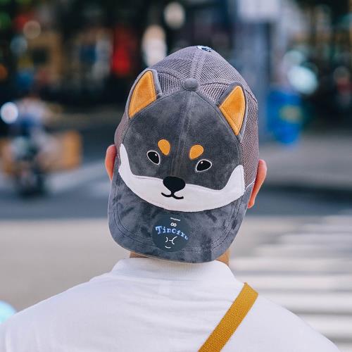 語罐頭原創柴犬親子情侶毛絨可愛后扣大頭調節加大彎沿鴨舌棒球帽