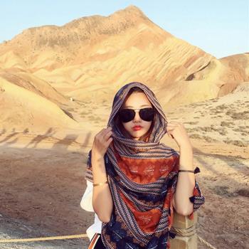 民族風穿搭度假披肩女冬外搭新疆旅游拍照防曬沙漠圍巾大披風夏季