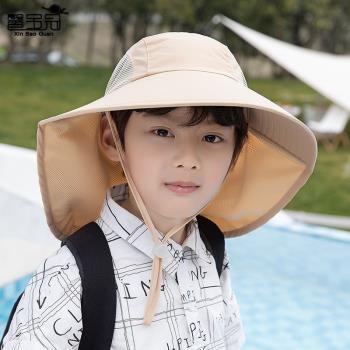 兒童夏季漁夫帽防曬遮陽帽大童男童女童海邊沙灘系帶防風薄款透氣