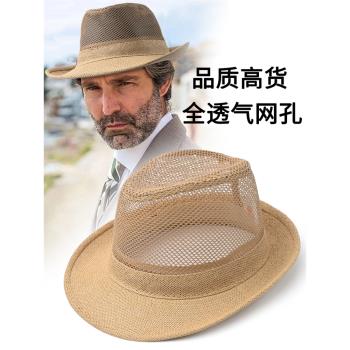 草帽夏季網孔紳士大碼沙灘帽子