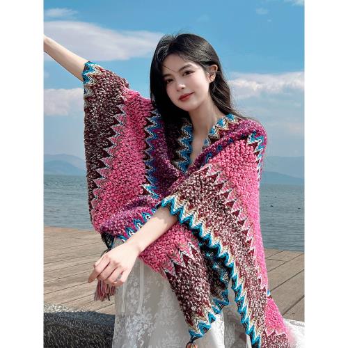 麗江披肩女外搭民族風西藏旅游青海云南外搭斗篷外套傣族披風圍巾