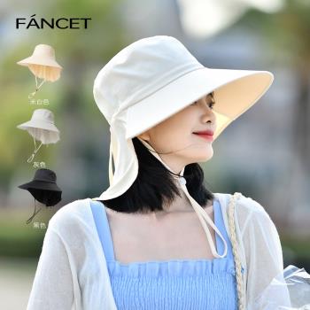 Fancet 防曬遮陽帽子女夏護頸披風防紫外線大檐遮臉扎馬尾太陽帽