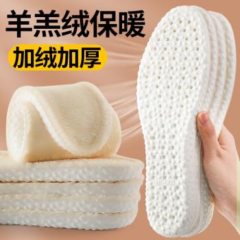 羊毛保暖鞋墊加絨加厚乳膠男士女羊羔絨踩屎感運動減震超軟底冬季
