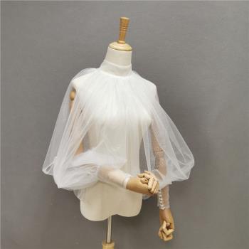 【凱蒂】新娘婚紗配飾長袖韓式亮晶晶立領顯瘦遮肉披肩拍寫真披肩