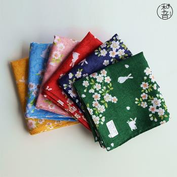 和風純棉薄款柔軟花間兔唯美手帕