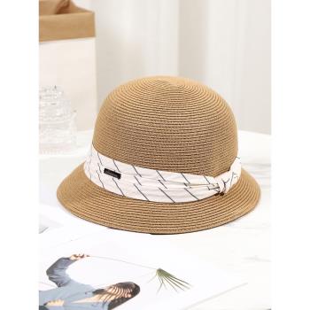 氣質草帽女夏天新款圓頂時尚遮陽漁夫帽防曬太陽帽可折疊草編帽子