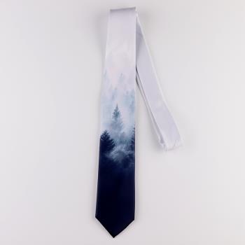 印花7cm灰藍漸變山水復古ins領帶