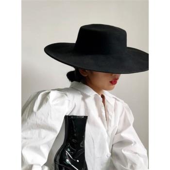 白色網紅禮帽女士春秋英倫復古紳士氈帽洋氣2023新款黑色爵士帽子