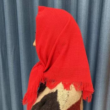 網紅頭巾女懷舊村姑紅色老人包頭正方形農村老式表演拍照保暖圍巾
