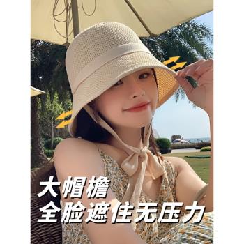 韓版系帶女春夏季鏤空透氣漁夫帽
