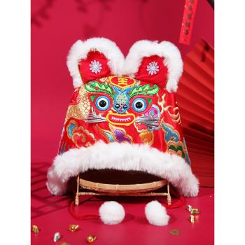 兔年兒童冬季中國風紅色抓周帽子