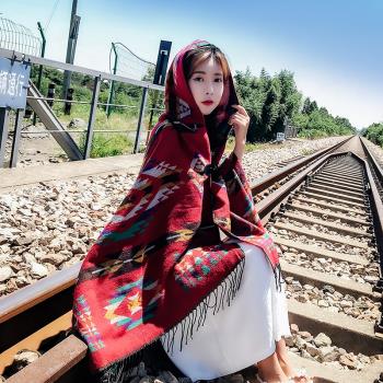 民族風女秋冬季新疆西藏加厚披肩