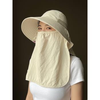 防曬帽子女夏季遮臉防紫外線戶外面罩騎行遮陽帽透氣百搭太陽帽潮
