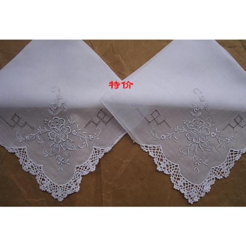 蕾絲手帕純棉手鉤花鑲手工刺繡紫荊花