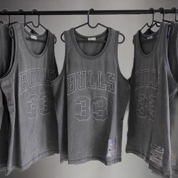 純棉夏季新款復古無袖背心男女NBA公牛BULLS字母33號印花寬松馬甲