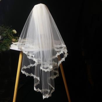 新娘結婚頭紗主婚禮雙層蓬蓬新款花邊韓式簡約齊地拖尾婚紗配飾