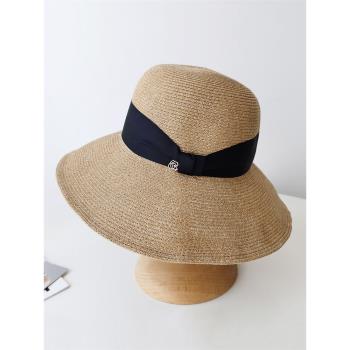 高品質日式大帽檐可折疊草帽女款優雅遮陽防曬帽海邊度假沙灘帽潮