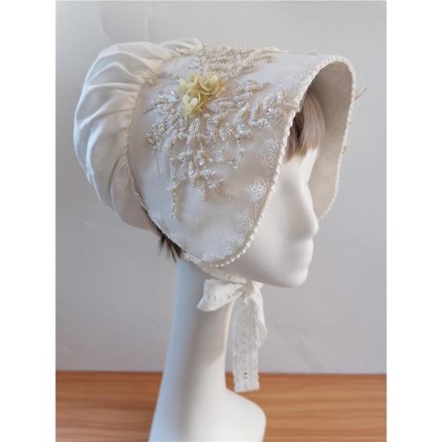 白色棉麻花朵繡遮陽帽 洛麗塔女帽 中世紀女帽 寫真拍攝