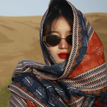 夏季度假民族風棉麻圍巾女士云南旅游西藏防曬包頭絲巾大披肩外搭
