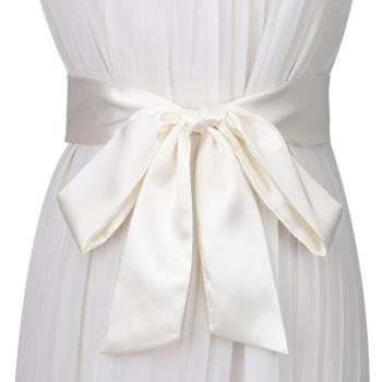 配連衣裙子白色布料腰帶純色綁帶女士簡約百搭裝飾細長款腰封系帶