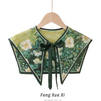 復古中國風春夏薄款系帶假領子外搭小披肩女氣質搭肩仿絲打結圍巾