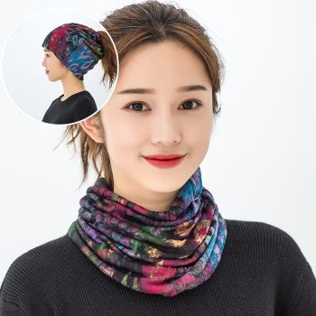 秋冬雙層多用女戶外防風帽子圍巾
