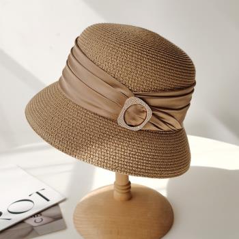 草帽水鉆休閑可折疊夏季女漁夫帽