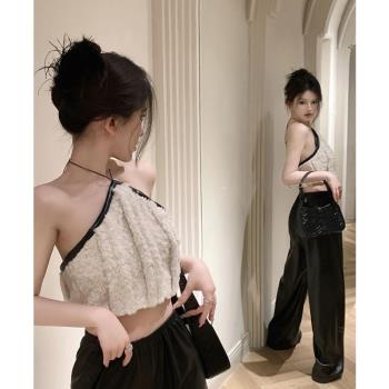 小香風掛脖吊帶背心女夏季新款設計感小眾露背甜美辣妹性感上衣潮