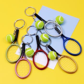 仿真網球拍小型迷你比賽金屬掛件