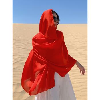 大紅色拍照包頭圍巾沙漠防曬披肩海邊旅游沙灘青海茶卡鹽湖紗巾女