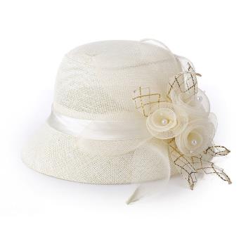 中年女漁夫帽夏季薄款網紗優雅亞麻時尚遮太陽帽防曬媽媽小沿盆帽