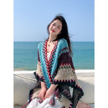 披肩女民族風云南大理麗江青海西藏旅游特色針織外搭斗篷披風圍巾