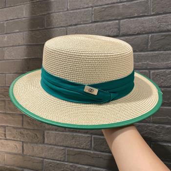 白色平頂禮帽女赫本風復古法式草帽夏季網紅出游遮陽防曬沙灘帽子
