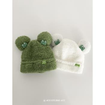 可愛青蛙羊羔絨女冬季卡通帽子