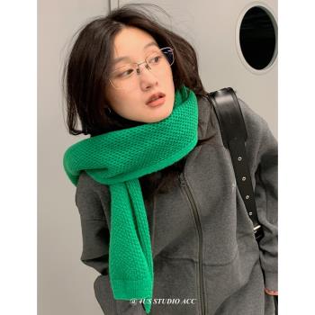 綠色針織毛線圍巾女冬季百搭加厚
