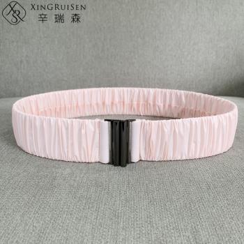 羽絨面料褶皺女百搭顯瘦松緊腰帶