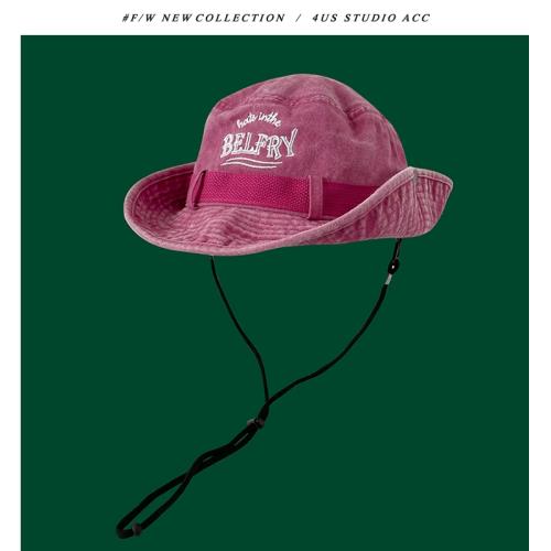 玫紅色登山帽女復古水洗棉刺繡漁夫帽戶外釣魚帽防曬西部牛仔帽潮