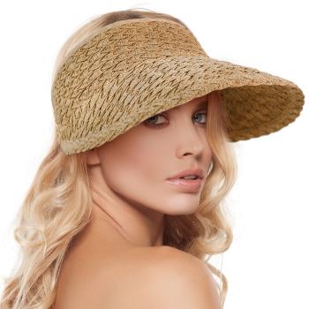 草帽可折疊夏季女休閑空頂帽子