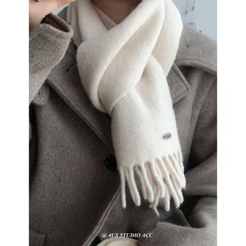 含羊毛女秋冬季顯白百搭針織圍巾