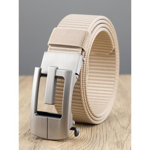 2025新款無牙自動扣皮帶男尼龍帆布腰帶男士戶外休閑透氣褲帶加厚