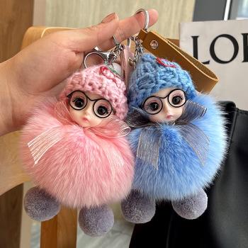 韓國ins可愛狐貍毛球女包掛飾毛絨公仔芭比娃娃玩偶鑰匙扣小掛件