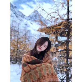 復古雪山稻城亞丁秋冬加厚女圍巾