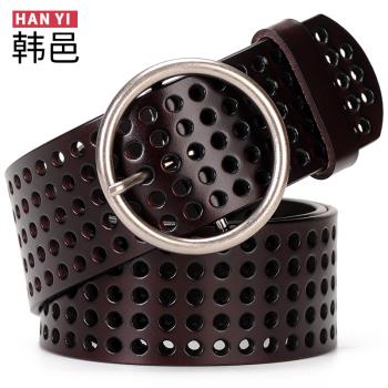 加寬鏤空百搭圓環毛大衣女士皮帶