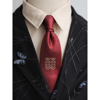 復古韓版8CM酒紅色婚禮新郎領帶