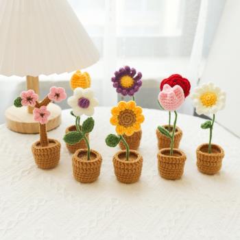 手工藝品diy自己做盆栽小花束製作鉤針編織材料包迷你招桃花手作