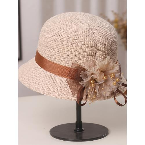 帽子女士夏季歐根紗立體花朵遮陽盆帽英倫復古名媛禮帽防曬漁夫帽