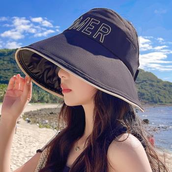 黑膠出游女士夏季可折疊空頂帽